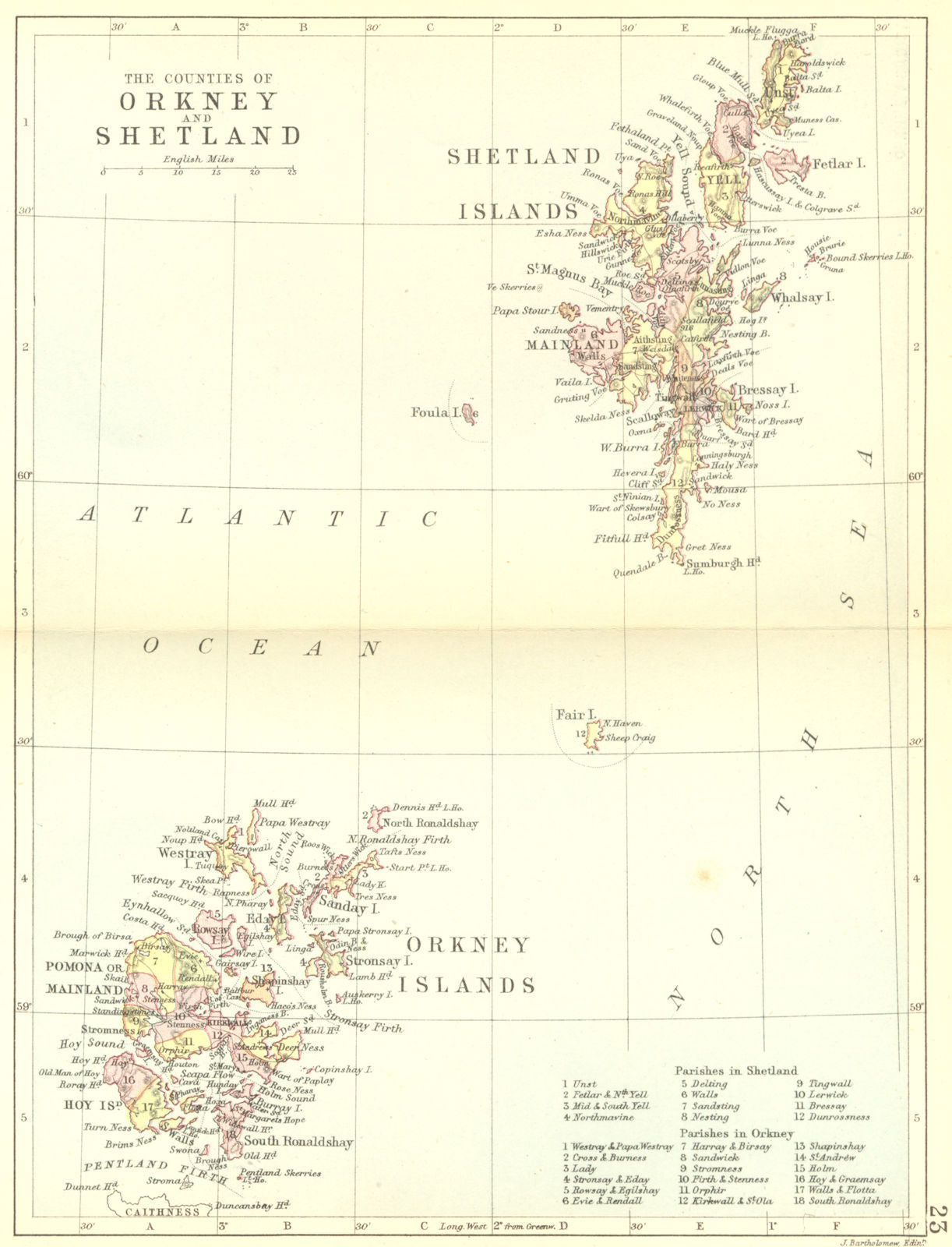 SCOTLAND. Orkney & Shetland Islands. Philip 1891 old antique map plan chart